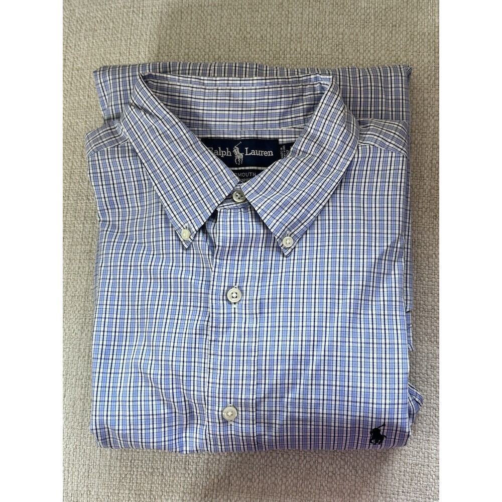 Polo Ralph Lauren Button Shirt Mens Sz 17 BluePlaid‎ Cotton Yarmouth Pony Logo